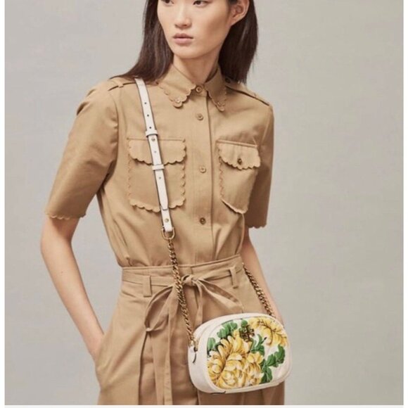 TORY BURCH Kira Flora Printed Leather Handbag Camera Quilted Crossbody - Picture 14 of 14